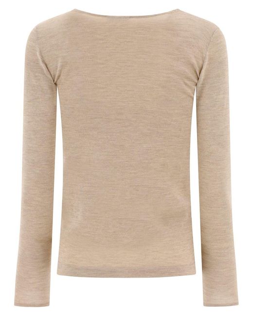 Brunello Cucinelli Natural Cashmere And Silk Sparkling Lightweight Sweater