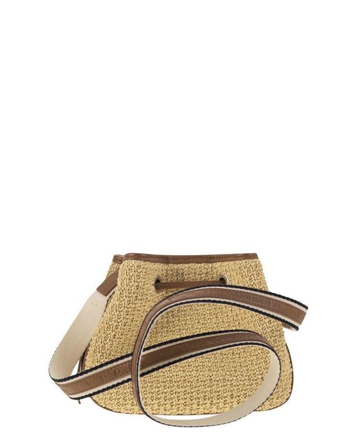 Hogan Natural Hocket Mini Raffia And Leather Bucket