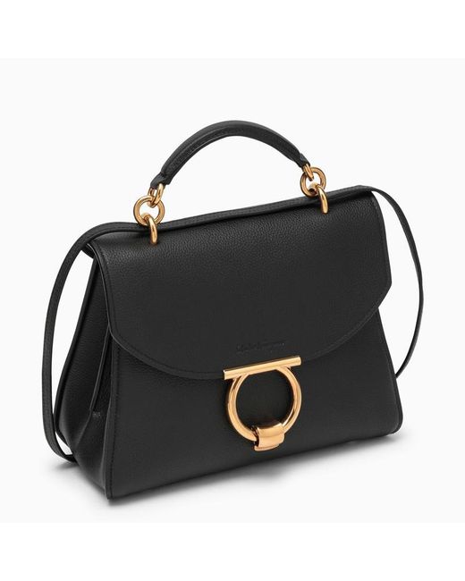 Ferragamo Black Leather Gancini Handbag