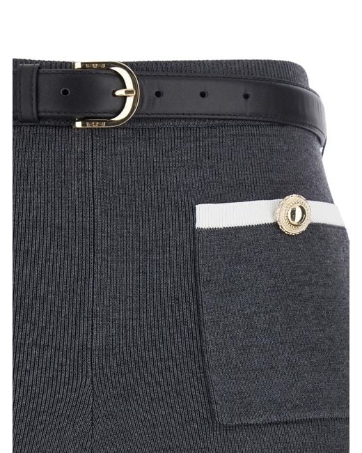 Self-Portrait Black Belted Shorts With Two Front Patch Pockets