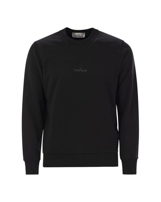 Stone Island Black Crewneck Sweatshirt With Institutional Five Print for men
