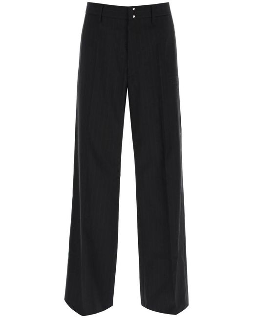 MM6 by Maison Martin Margiela Black Straight Cut Pants With Pinstripe Motif for men