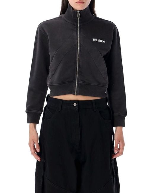 The Attico Black Zip-Up Cropped Sweatshirt
