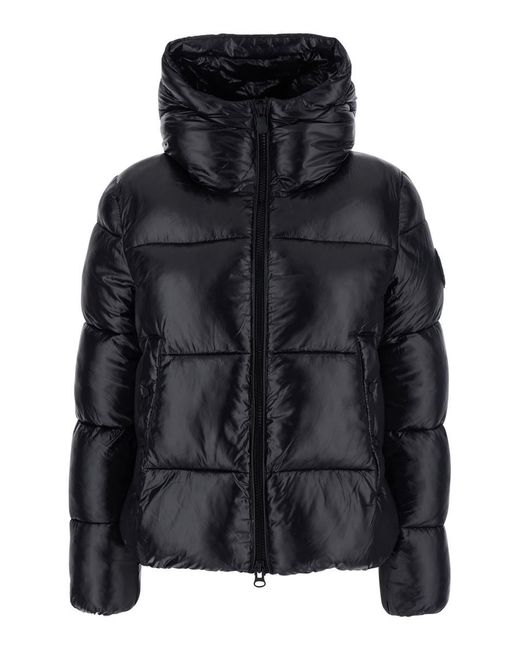 Save The Duck Black 'Biddy' Down Jacket With Hood And Logo On The Sleeve