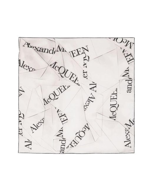 Alexander McQueen Natural Ivory Silk Scarf With Logo