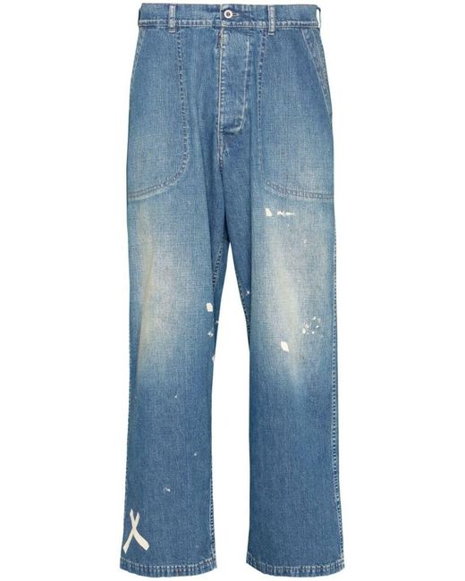 Maison Margiela Blue Paint-splatter Wide-leg Jeans