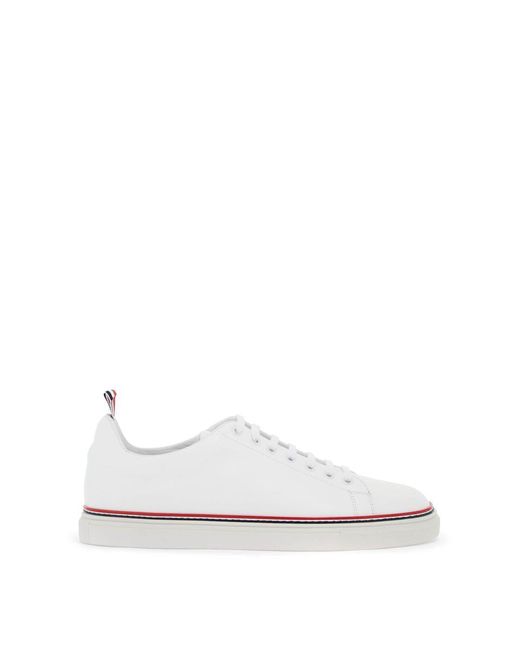Thom Browne White Smooth Leather Sneakers With Tricolor Detail for men