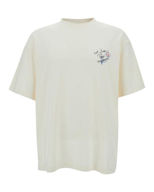 Drole de Monsieur White T-shirt With Slogan Esquisse Embroidery In Cotton Man for men