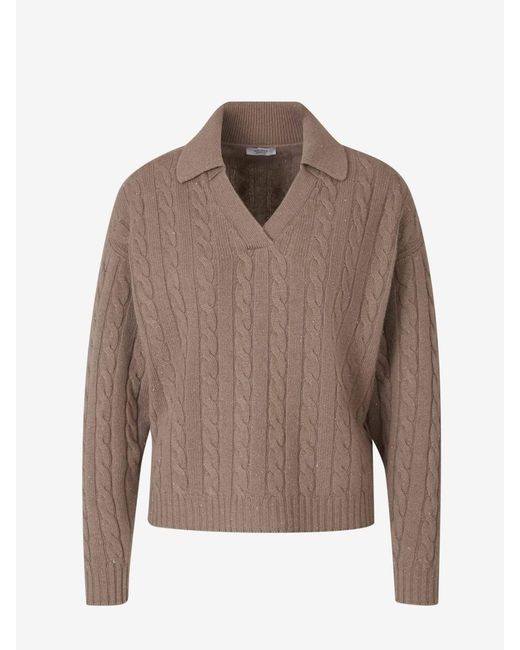 Peserico Brown Cable Knit Sweater