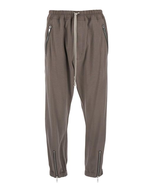 Rick Owens Gray 'Tecuatl' Pants With Elastic Waist With Drawstring And Zip for men