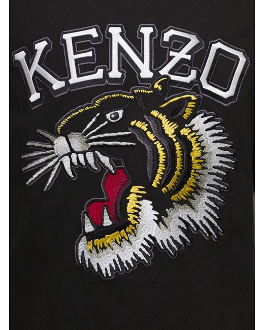 KENZO Black T-Shirt With Tiger Varsity Embroidery for men