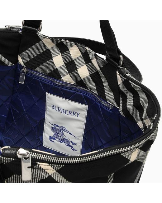 Burberry Black Calico Cotton-Blend Tote Bag With Check Pattern for men