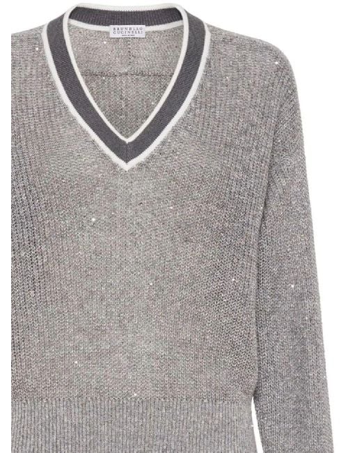 Brunello Cucinelli Gray V-necked Sweater
