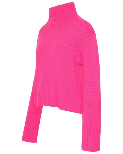 Lisa Yang Pink Fuchsia Cashmere Fleur Turtleneck Sweater