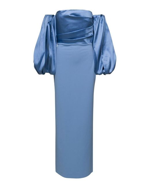 Solace London Blue Light Maxi Dress With Puffed Sleeves