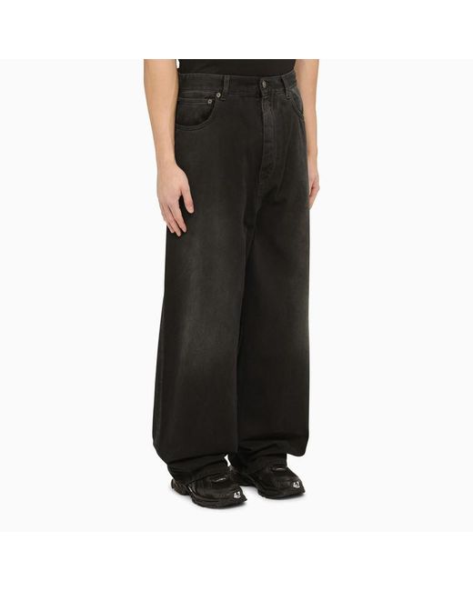 Balenciaga Black Denim Baggy Pants With Size Stickers for men