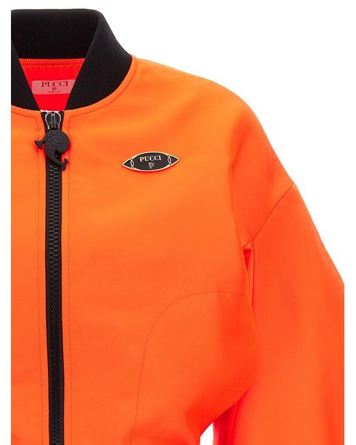 Emilio Pucci Orange Neon Logo Bomber Jacket Casual Jackets, Parka