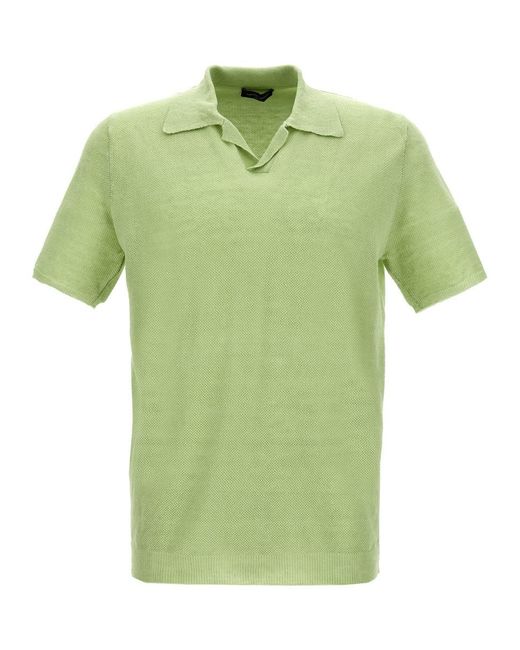 Roberto Collina Green Linen Piquet Polo Shirt for men