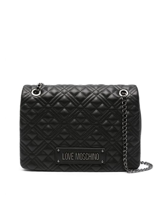 Love Moschino Gray Logo-plaque Quilted Shoulder Bag