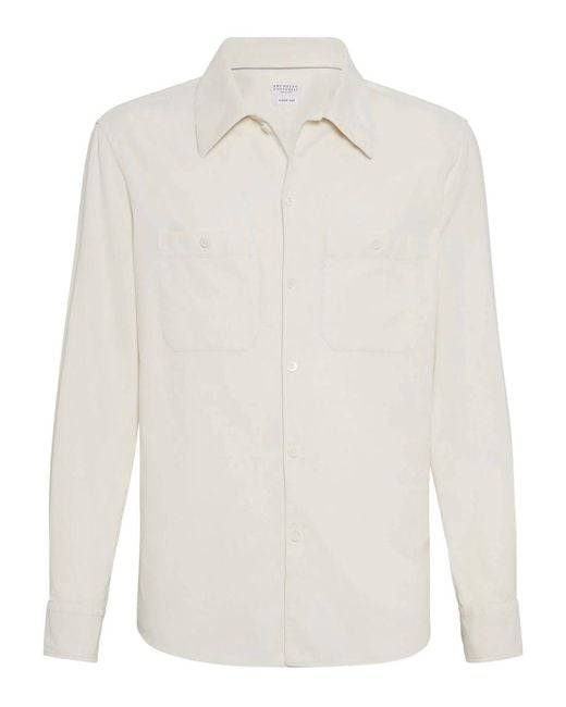 Brunello Cucinelli White Pocket Cotton Shirt for men