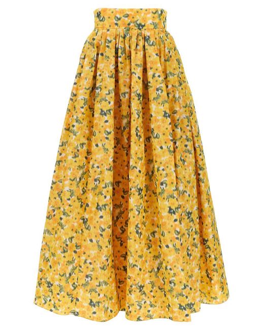 Carolina Herrera Yellow Floral Taffeta Skirt Skirts