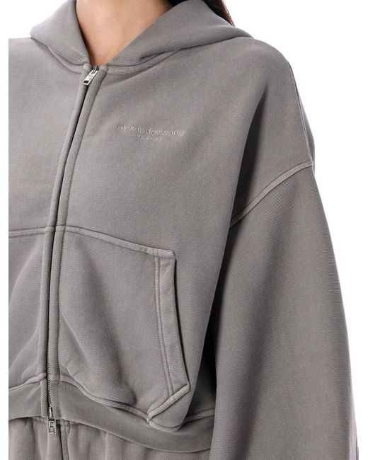 Alexander Wang Gray Oversized Cropped Zip-Up Hoodie