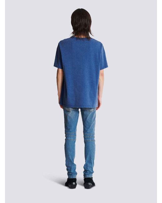 Balmain Blue Cotton Logo T-Shirt for men