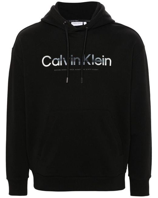 Calvin Klein Black Logo-printed Cotton Hoodie for men