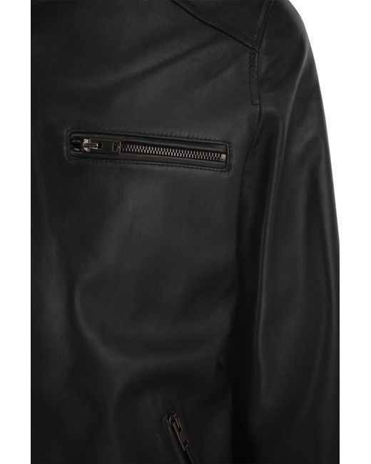 Hogan Black Leather Biker Jacket for men