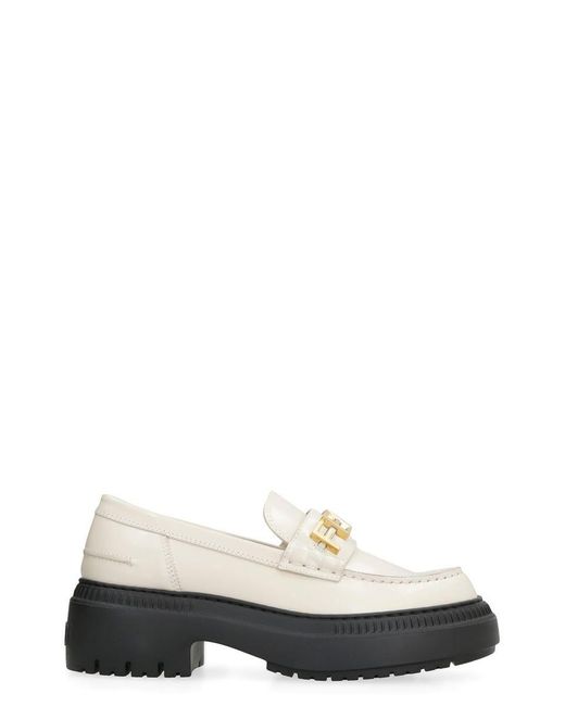 Fendi Graphy Leather Loafers in White | Lyst