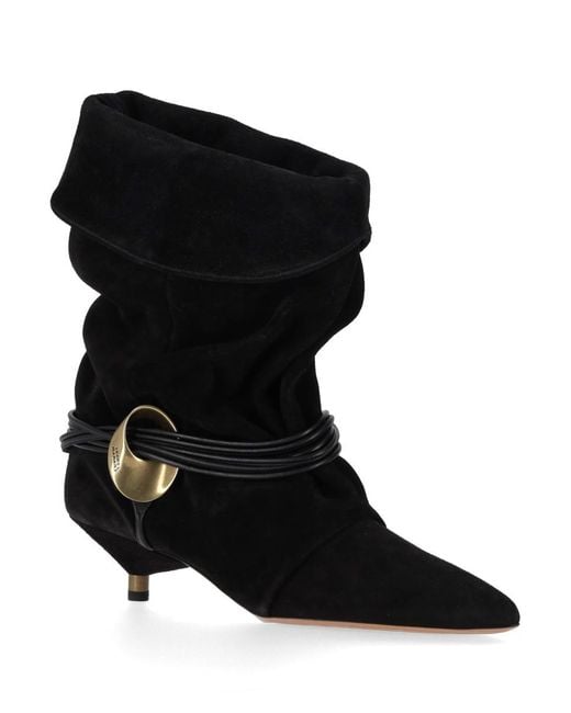Isabel Marant Black Suede Heeled Ankle Boots 'Edrika'