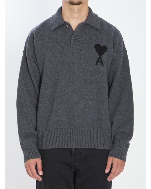 AMI Gray De Coeur Polo for men