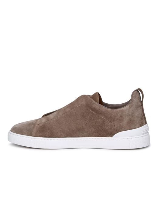 Zegna Brown 'Triple Stitch' Leather Sneakers for men