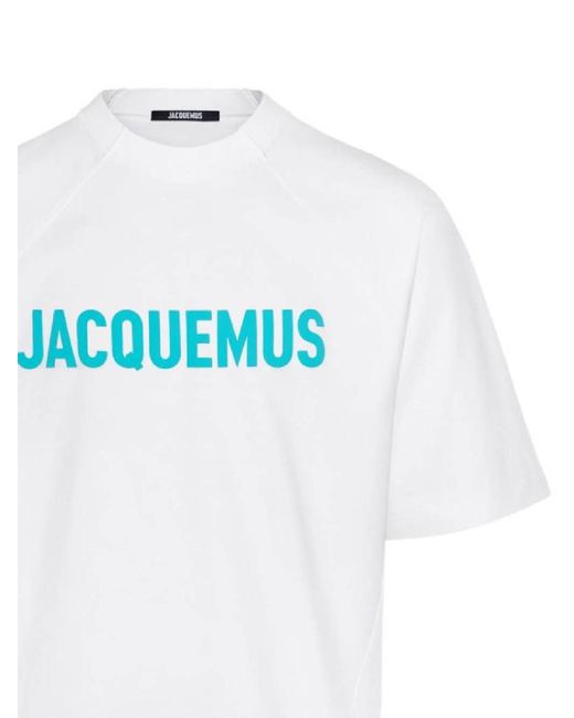 Jacquemus Blue Logo Print Cotton Jersey Crew Tee for men
