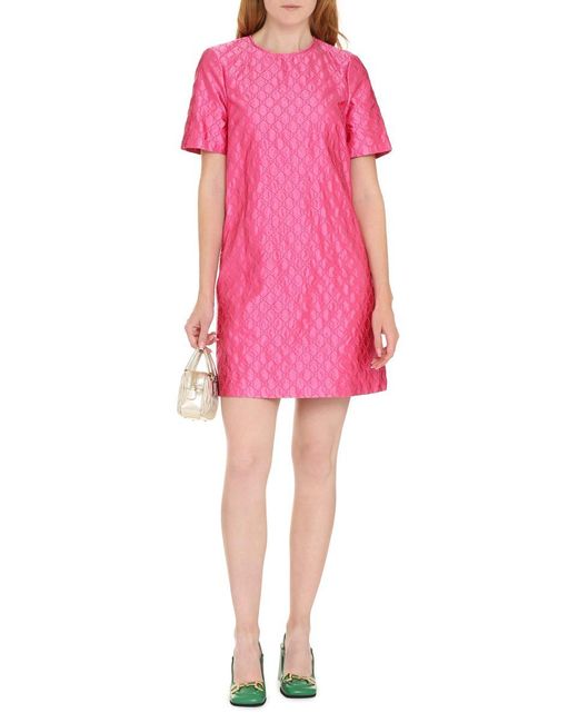 Gucci Pink GG-embroidered Monogram Shift Dress