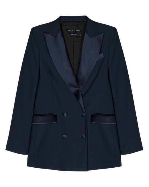 HEBE STUDIO Blue Bianca Cady Double-Breasted Blazer