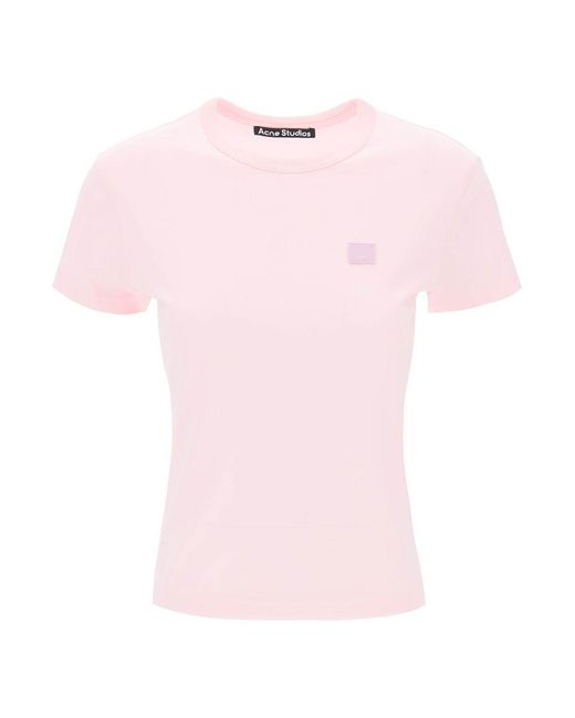Acne Pink Crew-Neck T-Shirt With Logo Patch