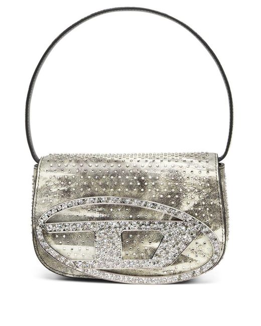 DIESEL Gray Iconic 1Dr Shoulder Bag With Decorative Crystals