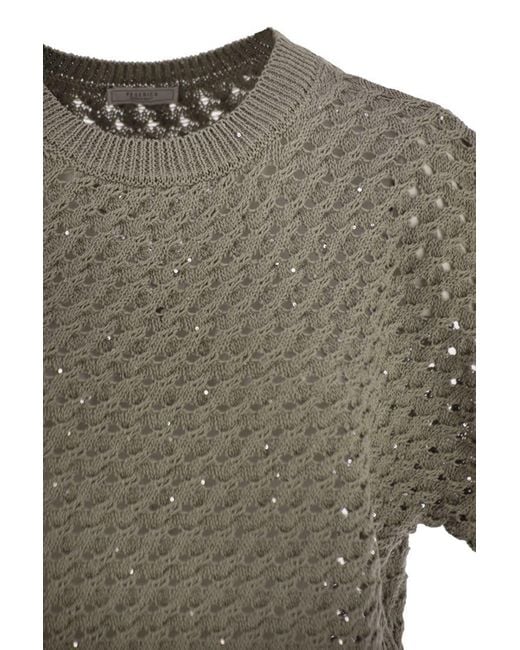 Peserico Gray Cotton Cordonnet Jumper With Sequins