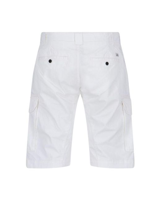 C P Company White Logo Shorts for men