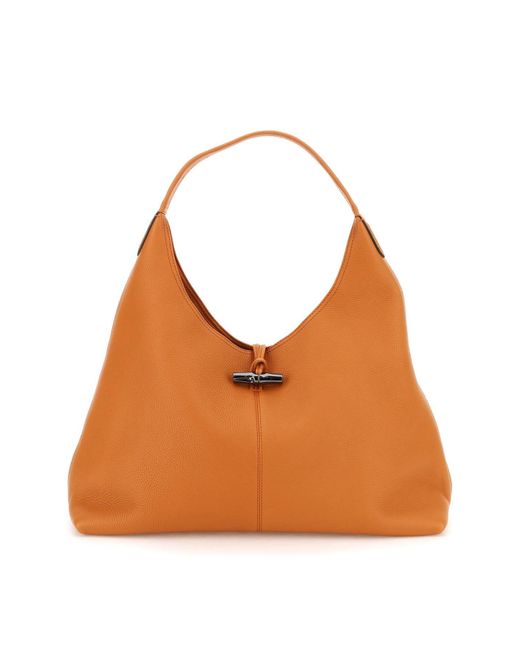 Longchamp Leather Roseau Hobo Maxi Shoulder Bag in Orange Save 14