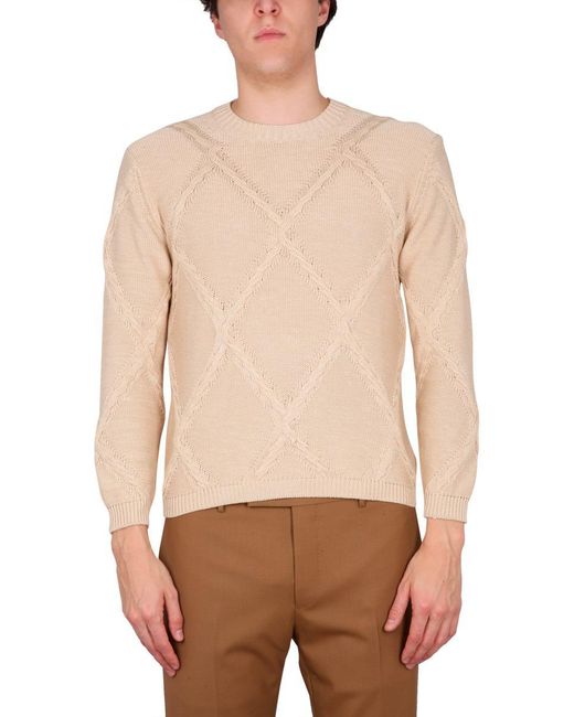 Ballantyne Natural Cotton Cable Stitch Crew Neck Sweater for men