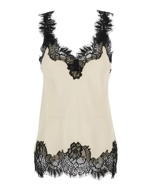 Gold Hawk Black 'megan' White Sleeveless Top With Lace Details In Silk Woman