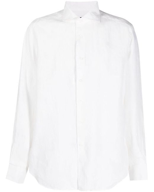 Corneliani Long-sleeve Linen Shirt in White for Men | Lyst