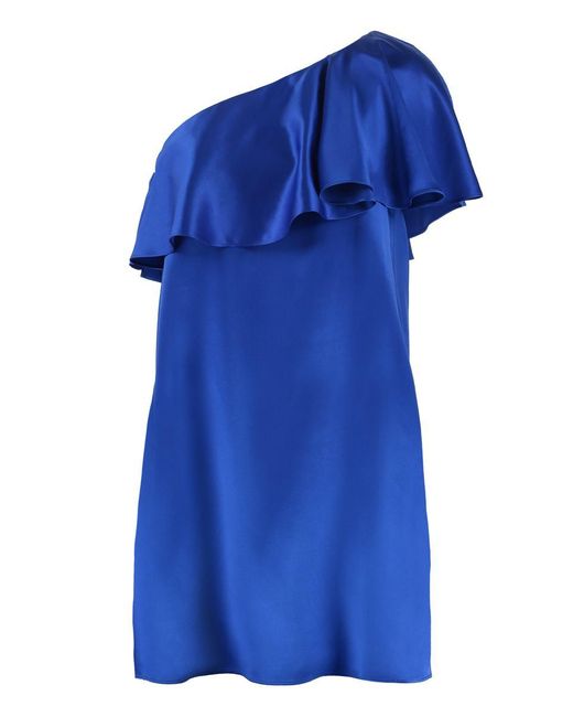 Saint Laurent Blue Ruffled One-Shoulder Dress