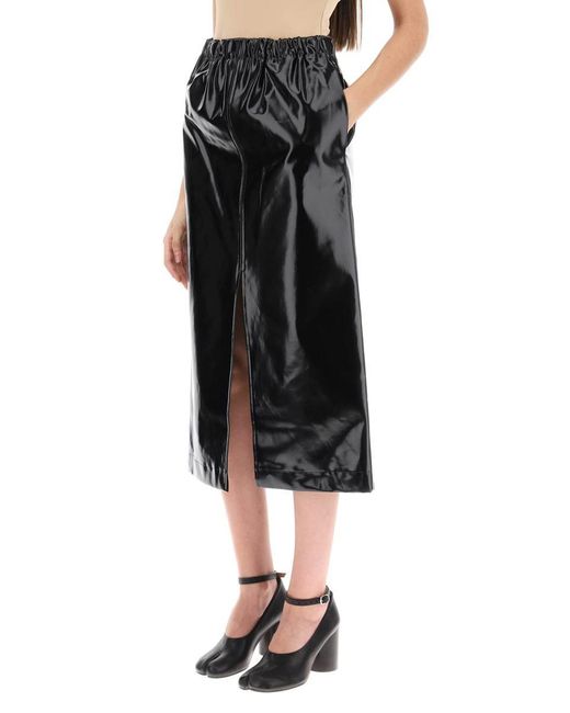 Maison Margiela Black Four-stitch Patent Leather Midi Skirt