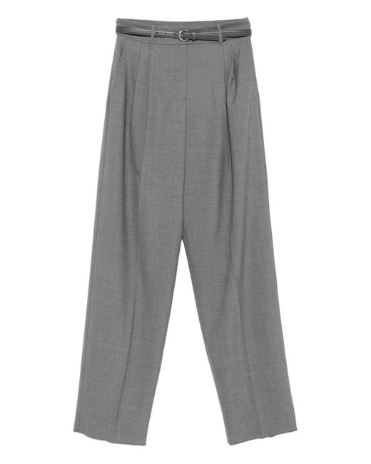 Max Mara Gray Pleated-Front Belted Trousers