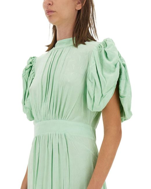 ROTATE BIRGER CHRISTENSEN Green Puff Sleeve Midi Dress