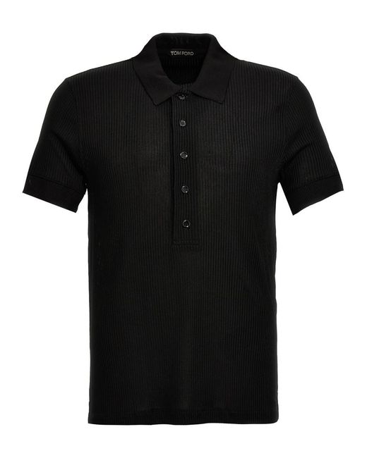 Tom Ford Black Ribbed Polo Shirt for men