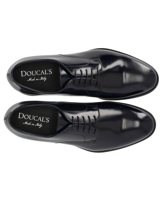 Doucal's Black Derby Horse Lace Up for men
